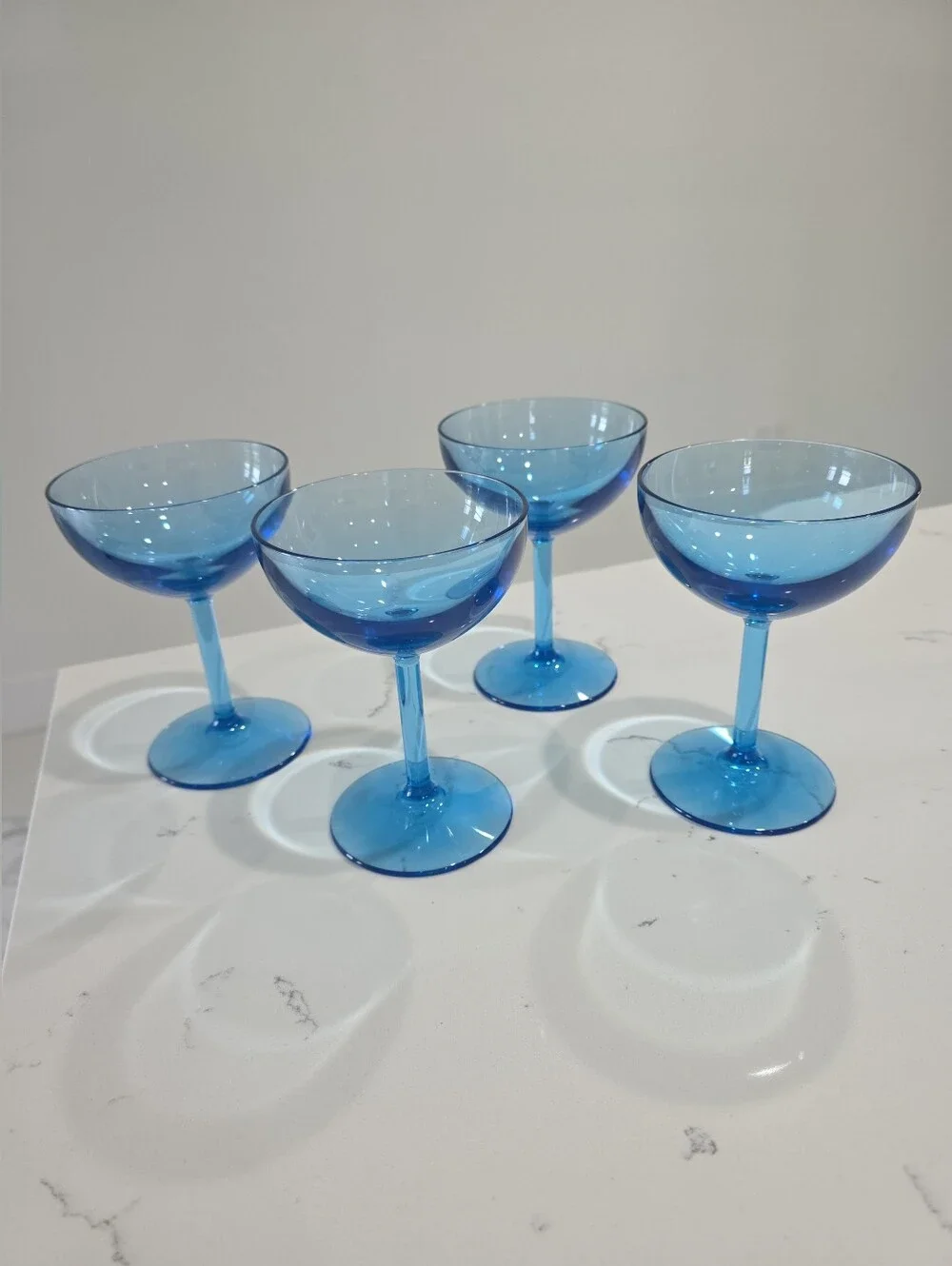 DRINIQUE Blue Unbreakable Coupe Glass 8 oz, Set of 4. Made of Tritan Plastic.